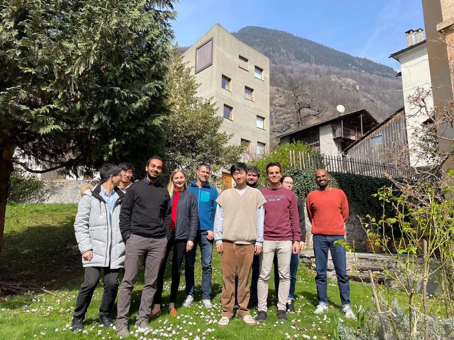 Lab members in a spring garden