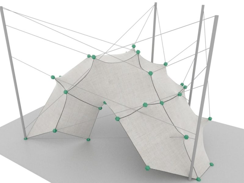 Tensioned membrane structure with cable anchors